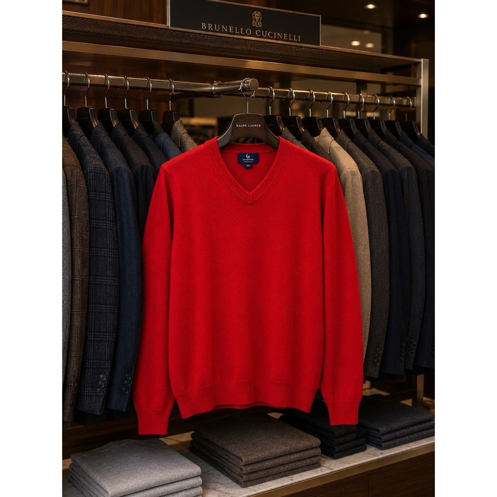 LANDS END 100% Cashmere V Neck Pullover Men's Sweater Red XXL Grandpa Timeless - Picture 2 of 13
